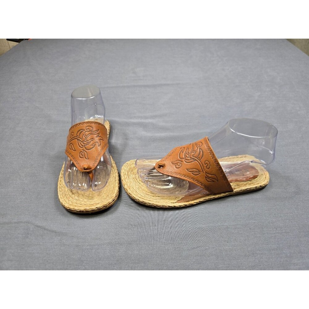 Seychelles Womens Embossed Leather & Jute Slip-On Sandals Size 6.5 Boho